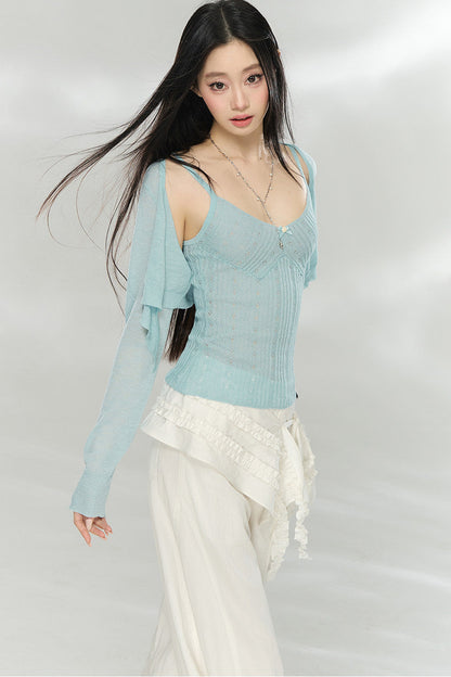 Leichtes Strickset aus Weste und Strickjacke