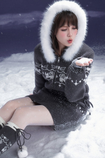 Fair Isle Cat Jacquard Dress Coat