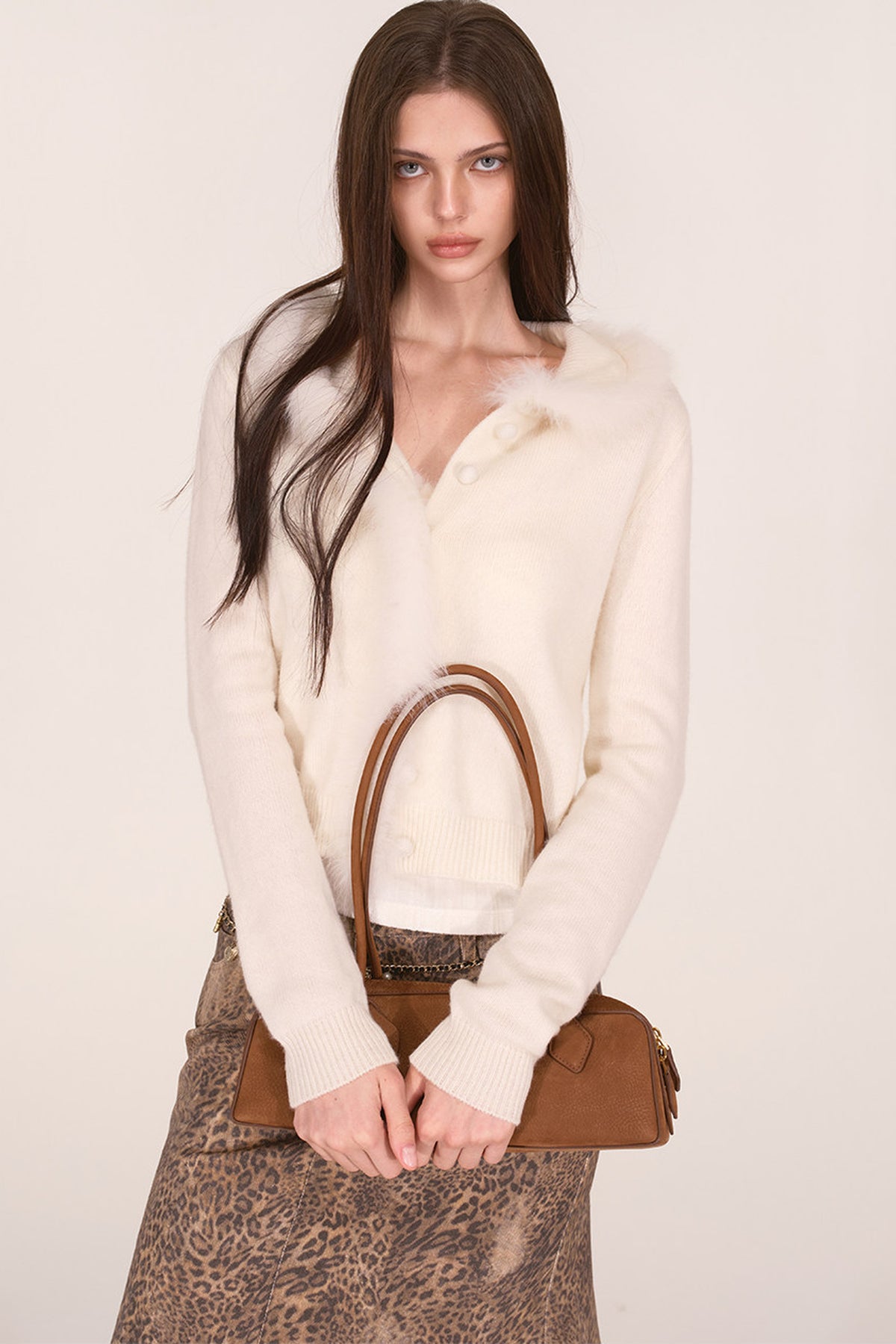 Fox Fur Trim Wool Cardigan