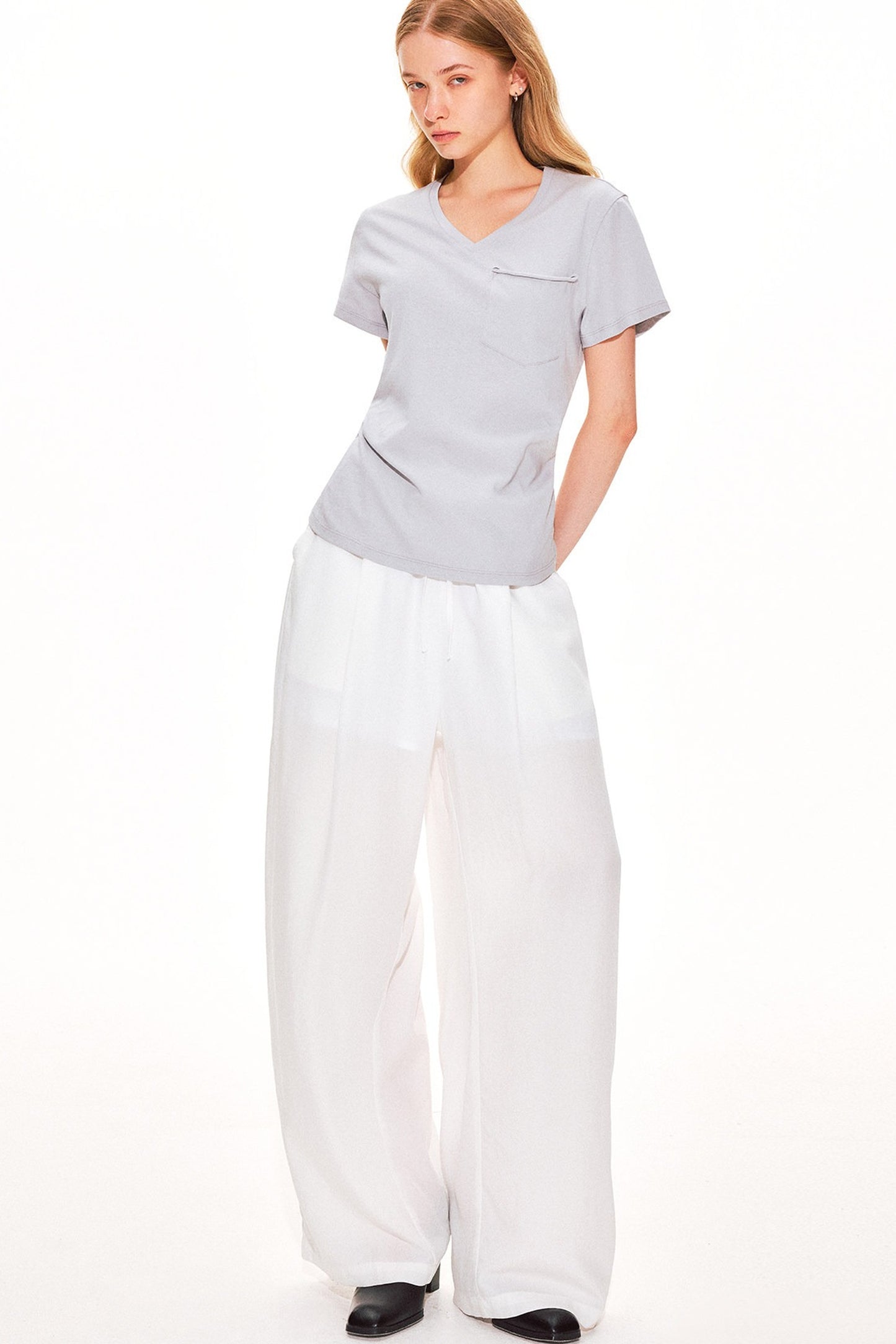 Haut col V en pur coton