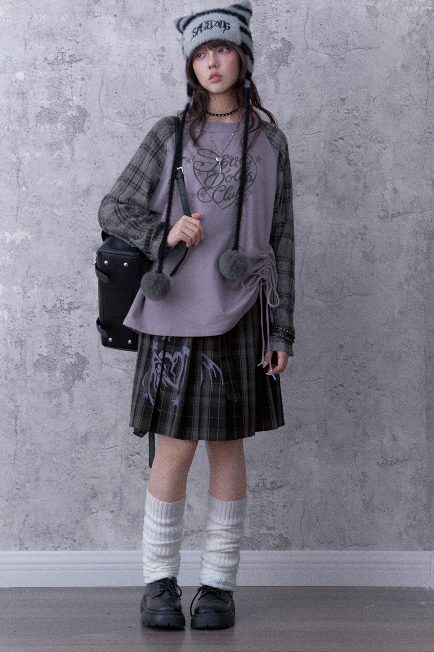 Gray Plaid Pleated Skirt