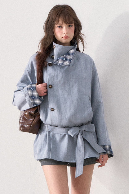 Mint Plaid Patchwork Trench Coat