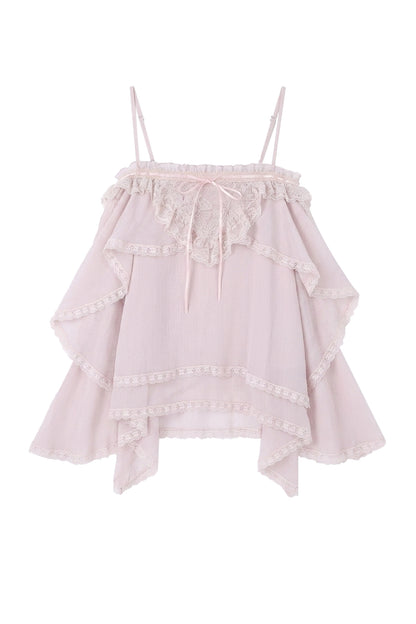 Irregular Ruffle Chiffon Camisole and Tulle Cake Skirt Set-Up