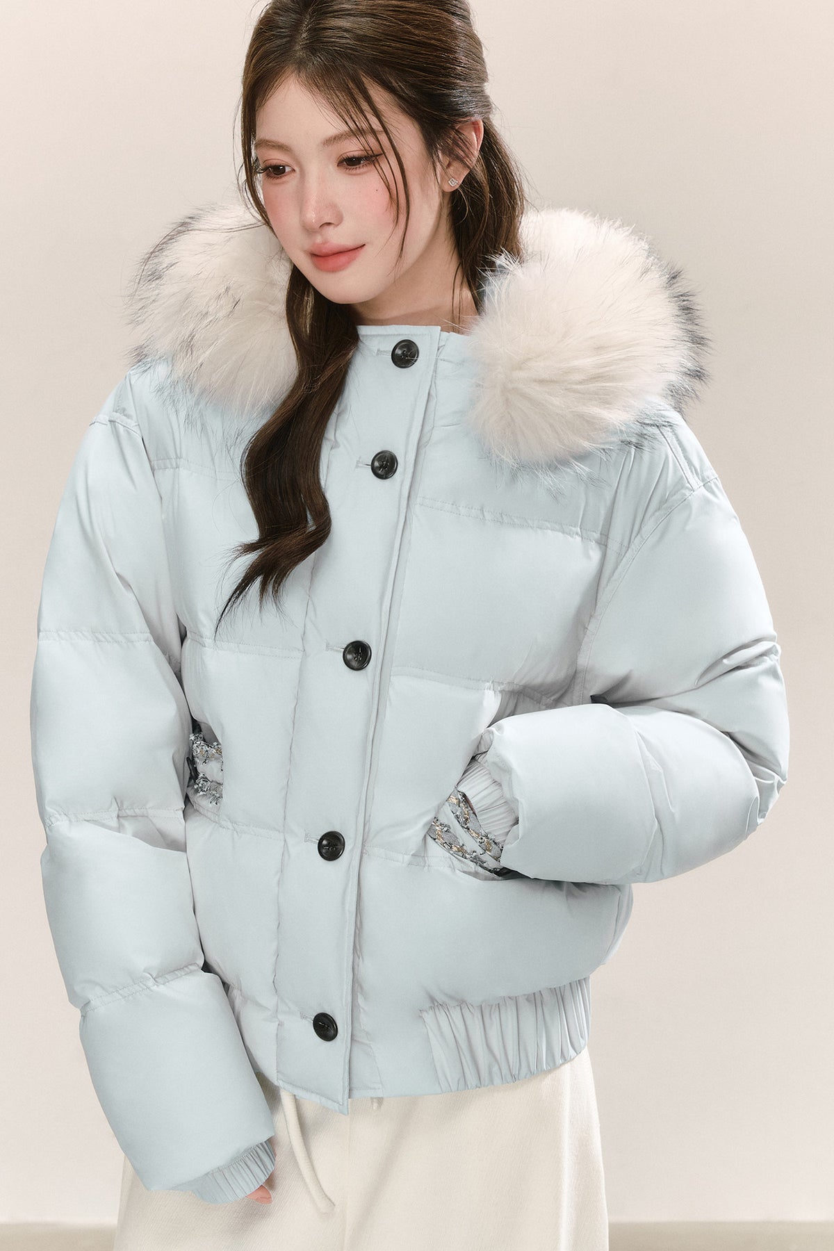 Little Raccoon Fur Collar Hooded Down Jacket