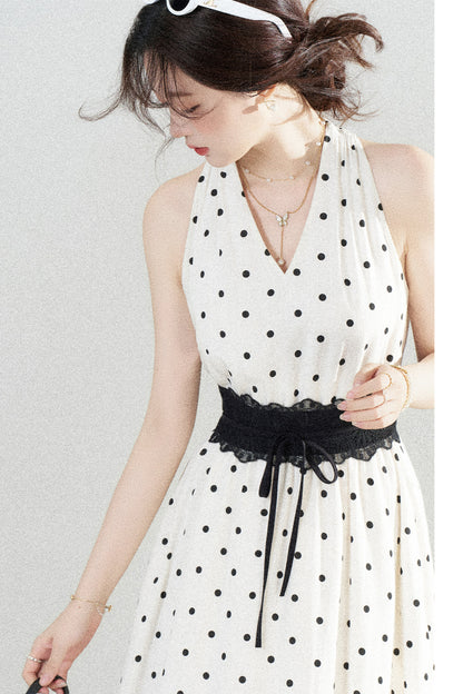 White Polka Dot Halter Dress