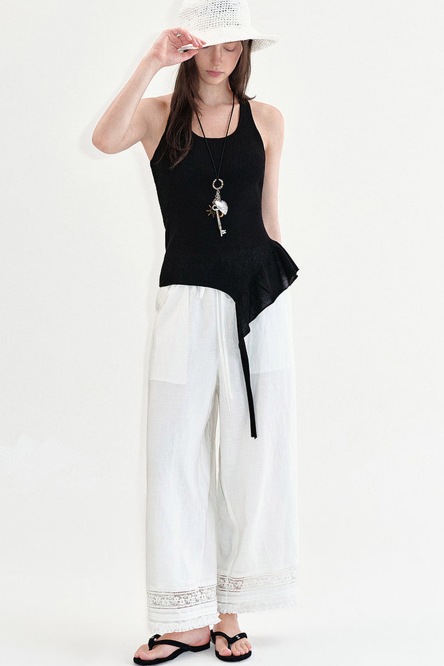 Fano Relaxed Lace Patchwork Wide-Leg Pants