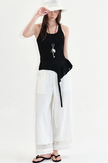 Fano Relaxed Lace Patchwork Wide-Leg Pants