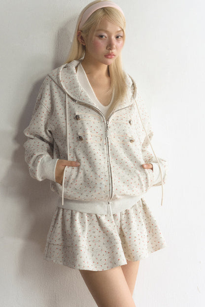 Floral Hooded Cardigan and Skirt Set-Up