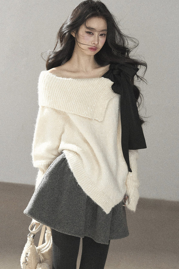Bowknot Sequin Wool Sweater
