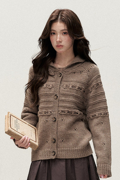 Hazelnut Diary 50% Wool Thick Knit Cardigan