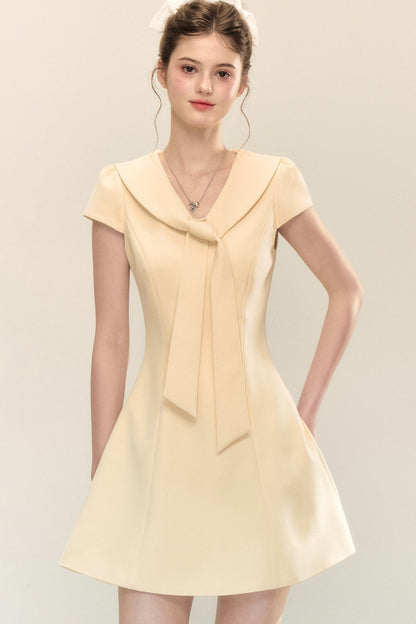 Navy Collar Short Sleeve A-Line Dress
