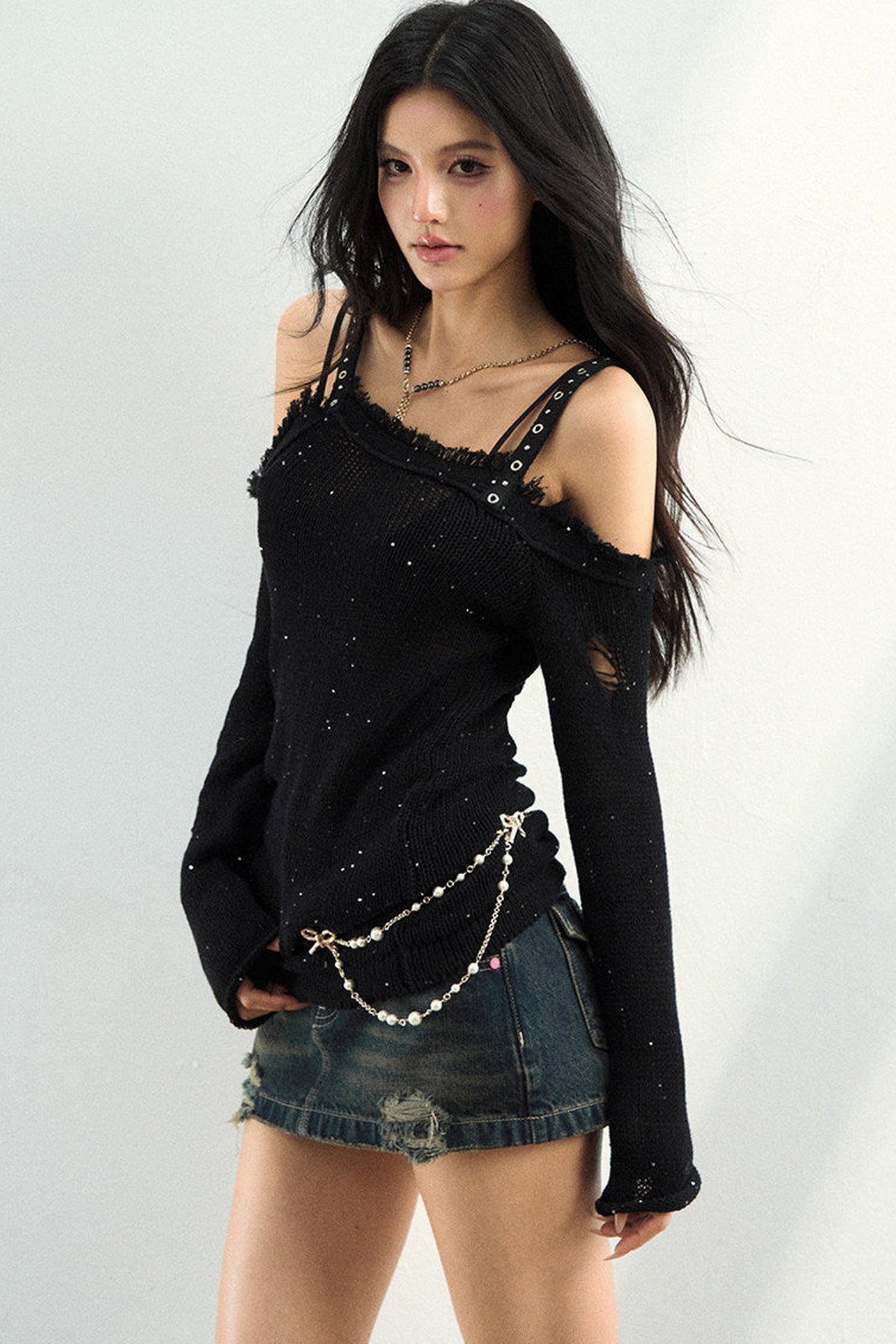 Distressed Raw Edge Knit Top
