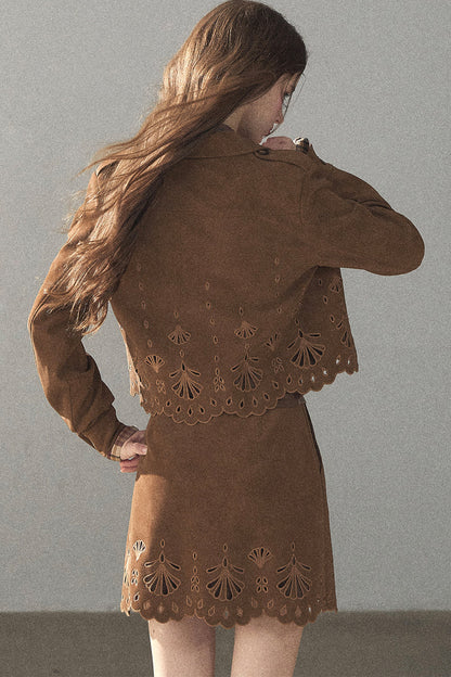 Palmblatt-Cut-out-Rock mit Oberteil und Jacke im Set