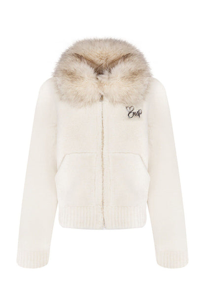 Warm Fur Collar Cardigan and Pants Set-Up