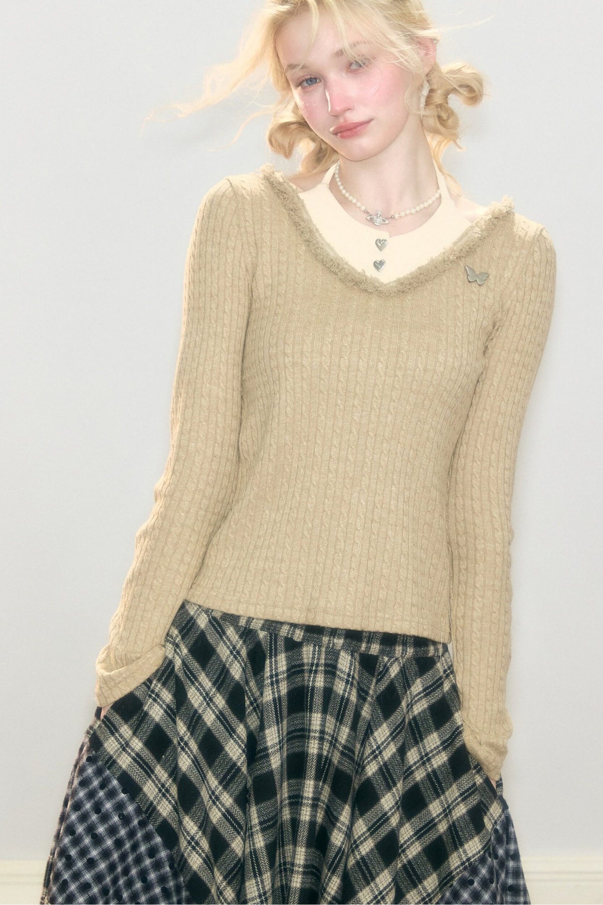 Frayed Halter Layered-Look Knit Top