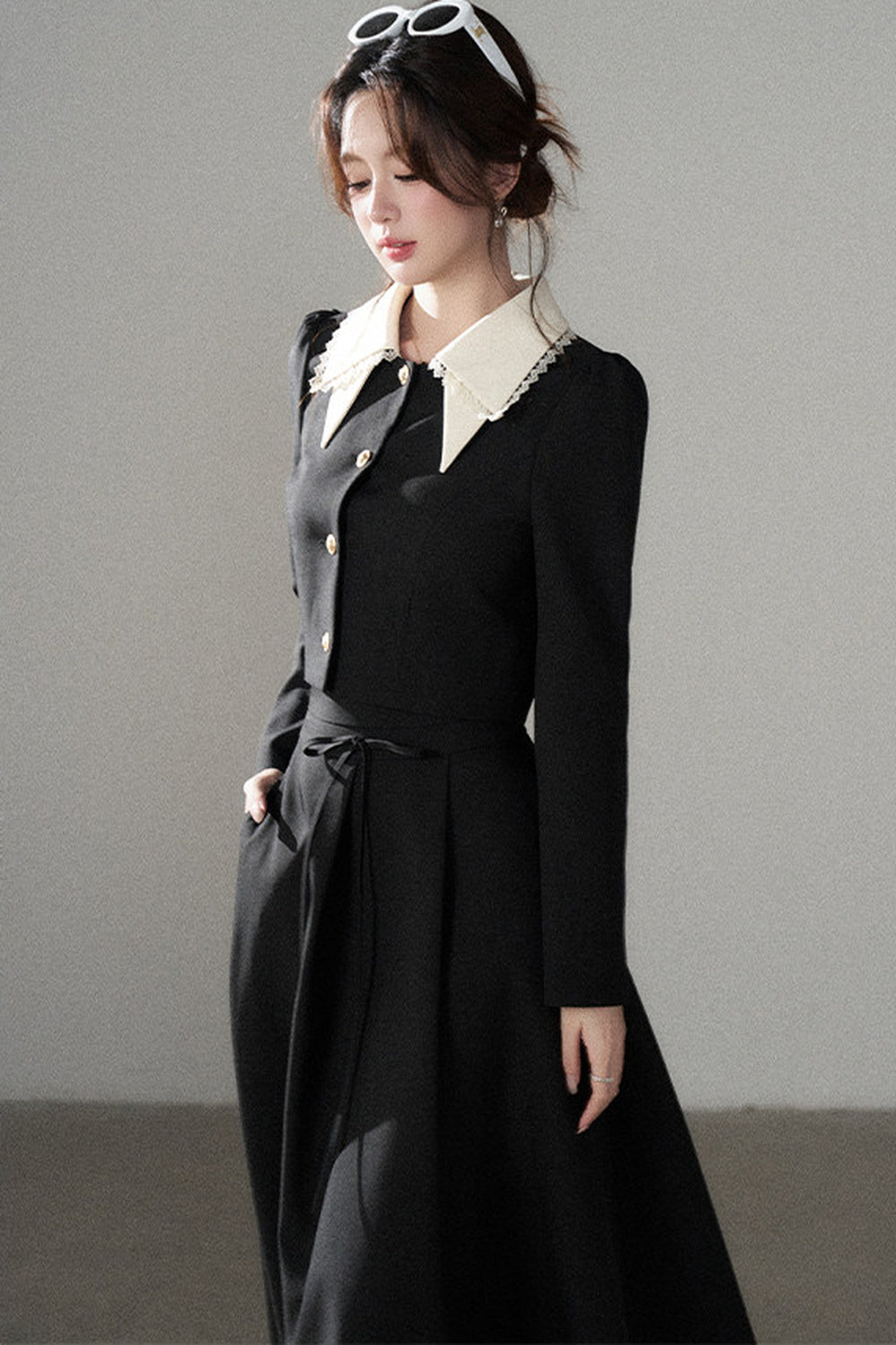 Black Collar Top and Long Skirt Set-Up