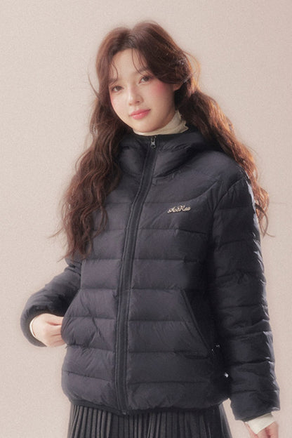 Hooded Logo Ribbed Down Jacket