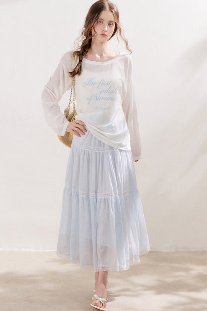 Blusa in lino con stampa a lettere e fiocco di neve
