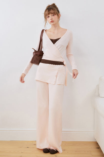 Layered-Look Slit Flared Pants