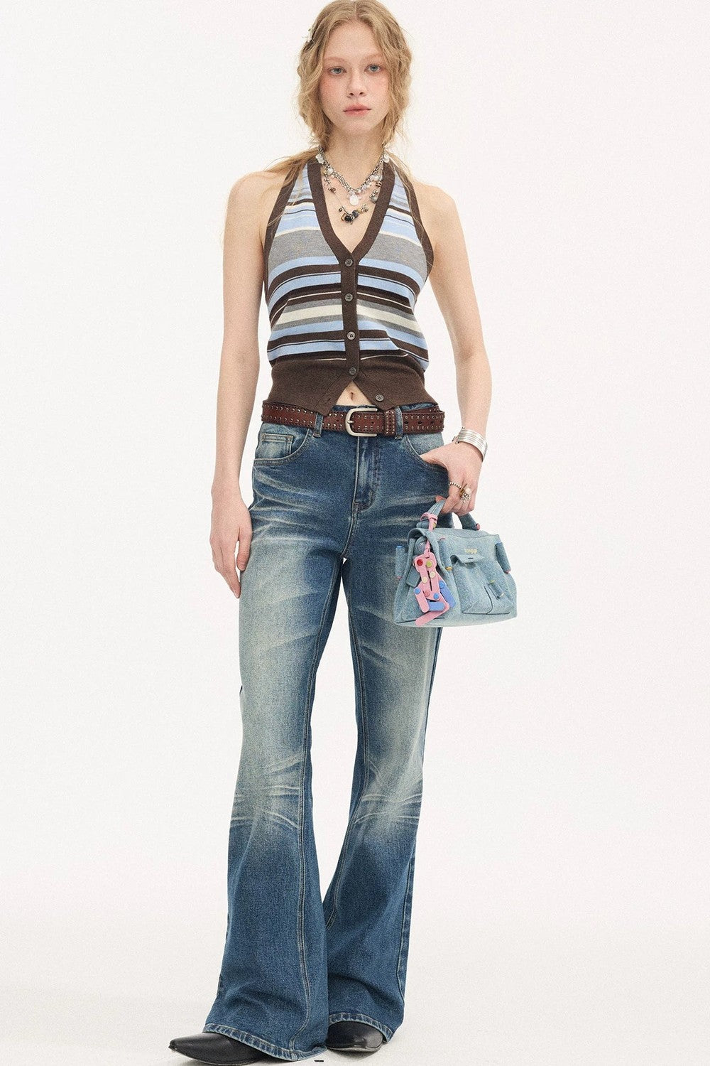 Gilet halter lavorato a maglia a righe