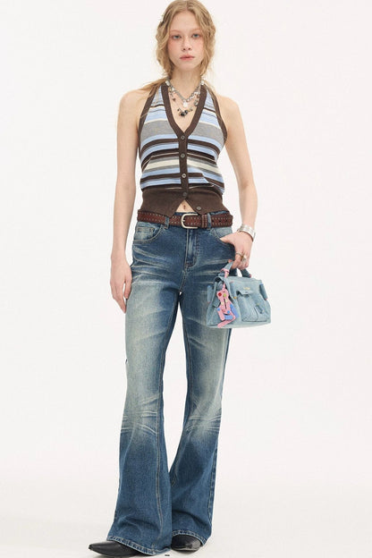 Gilet halter lavorato a maglia a righe