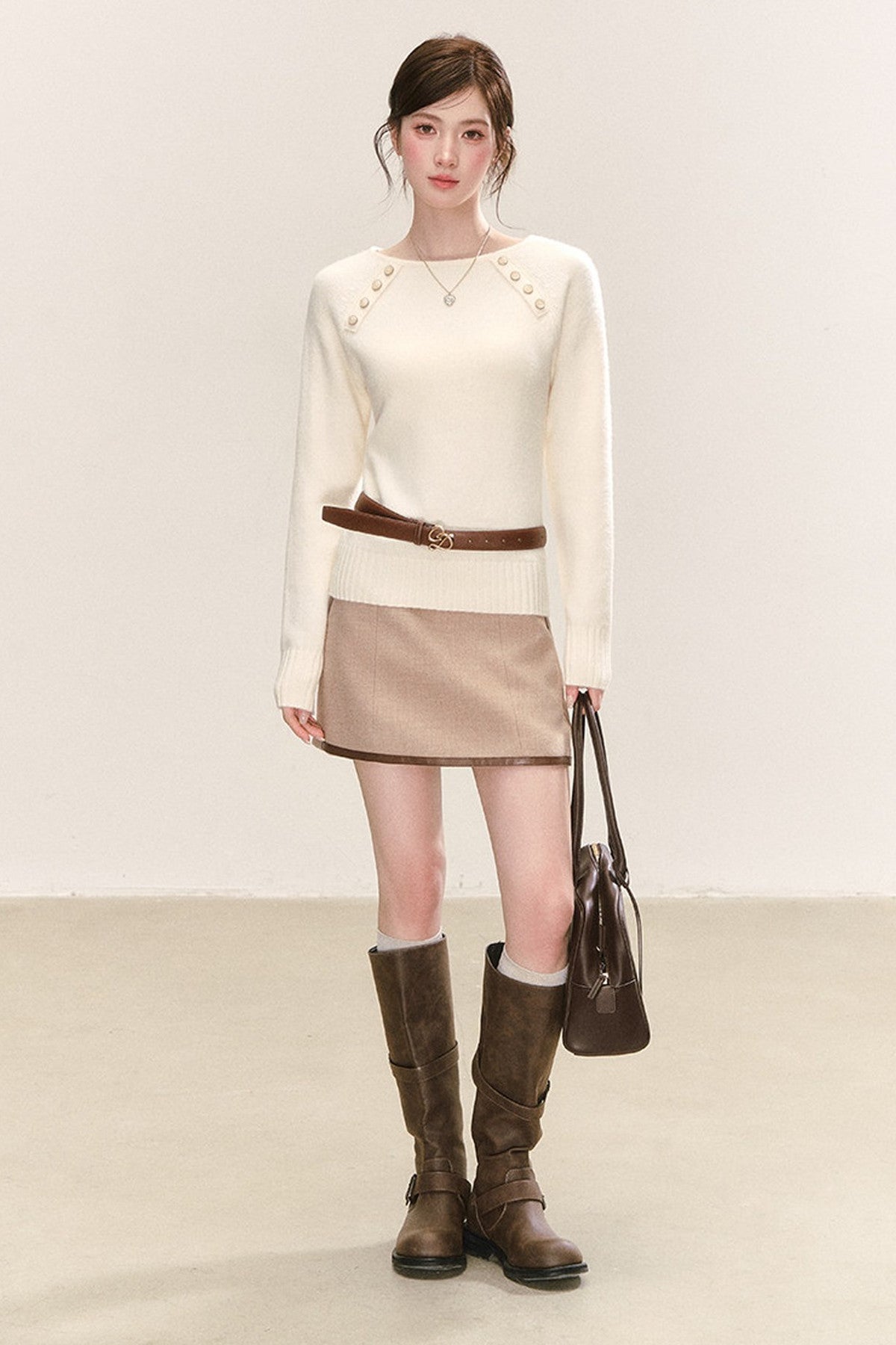 High-Waisted A-Line Contrasting Trim Skirt