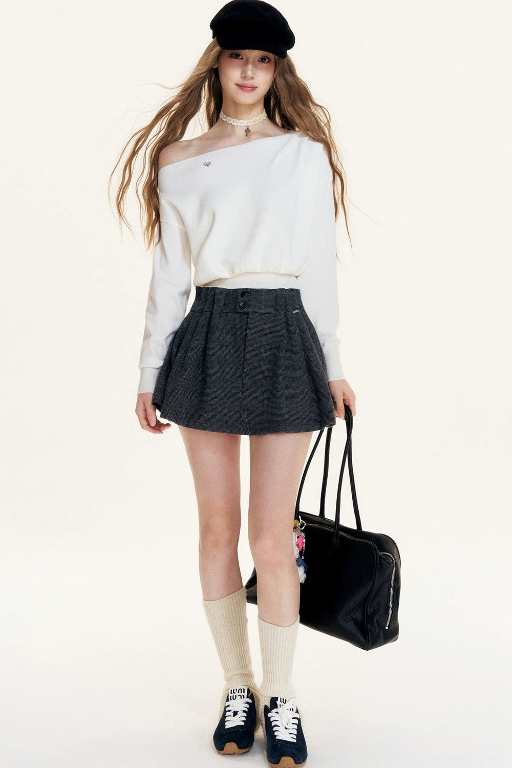 Pleated Woolen A-Line Skirt Set-Up