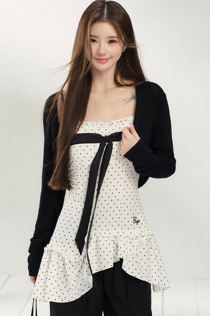 Ensemble caraco et pantalon blanc à pois