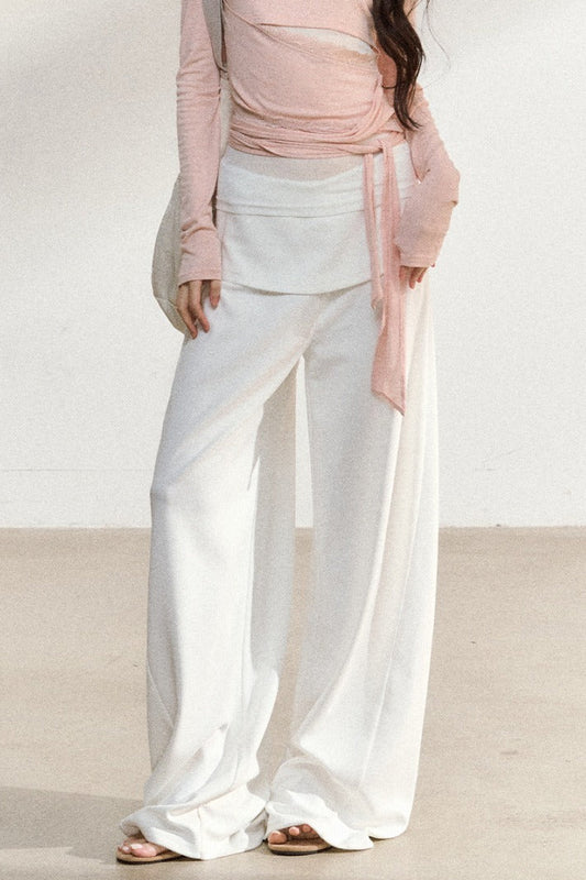 Pantalones de pierna recta con cinturilla blanca