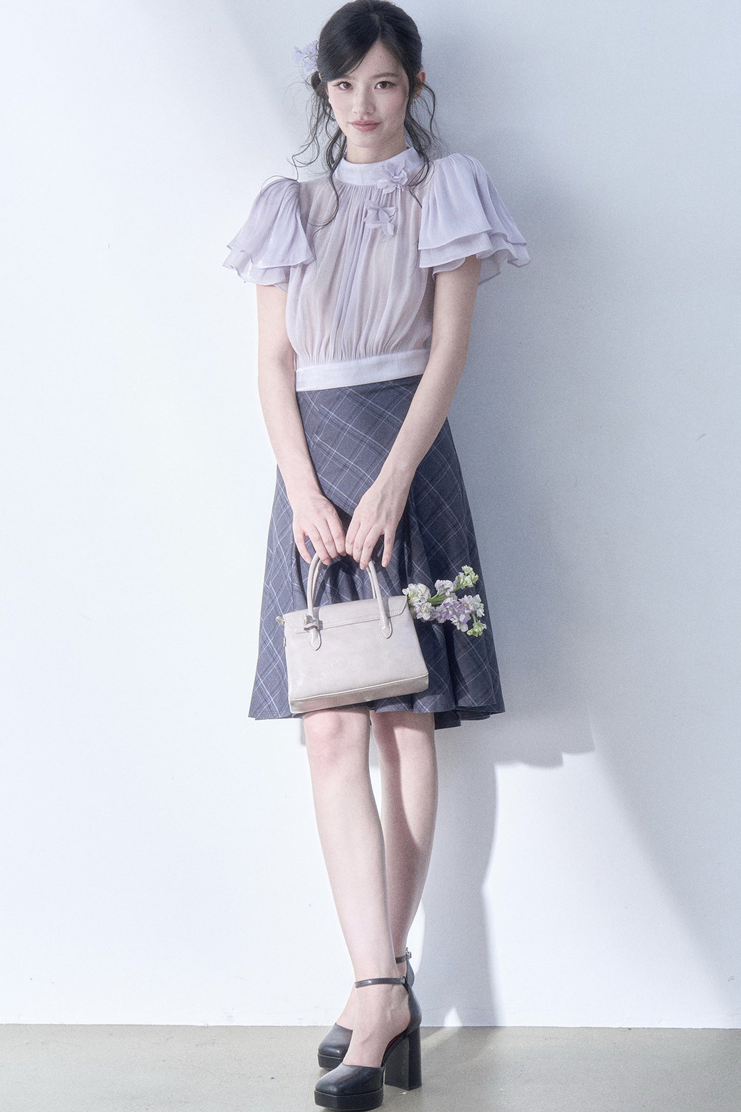 Petal Flutter Sleeve Top and Long Dress