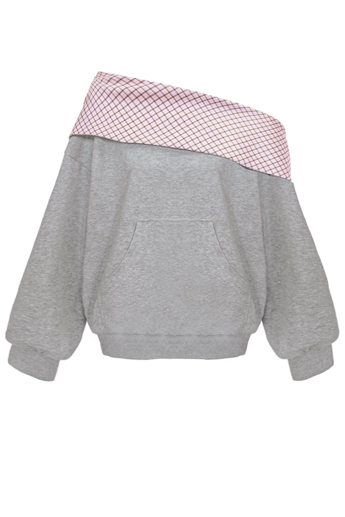 Gray Plaid Patchwork Sweatshirt and Shorts Set-Up