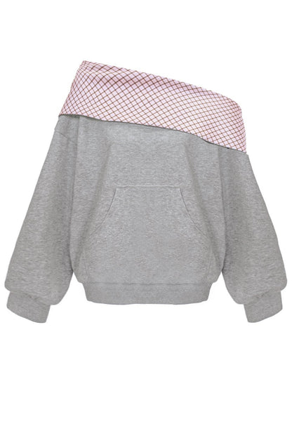 Gray Plaid Patchwork Sweatshirt and Shorts Set-Up