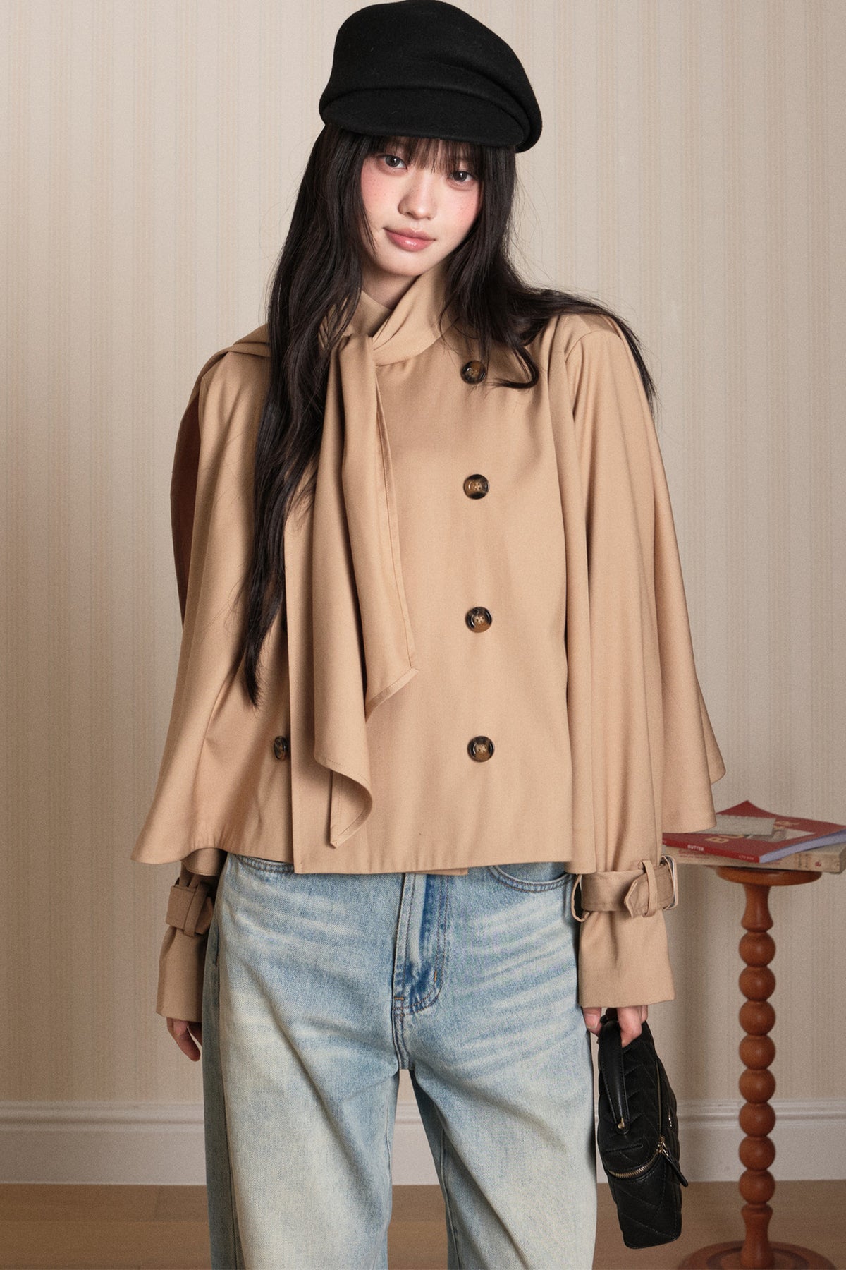 Double-Breasted Cape Trench Coat