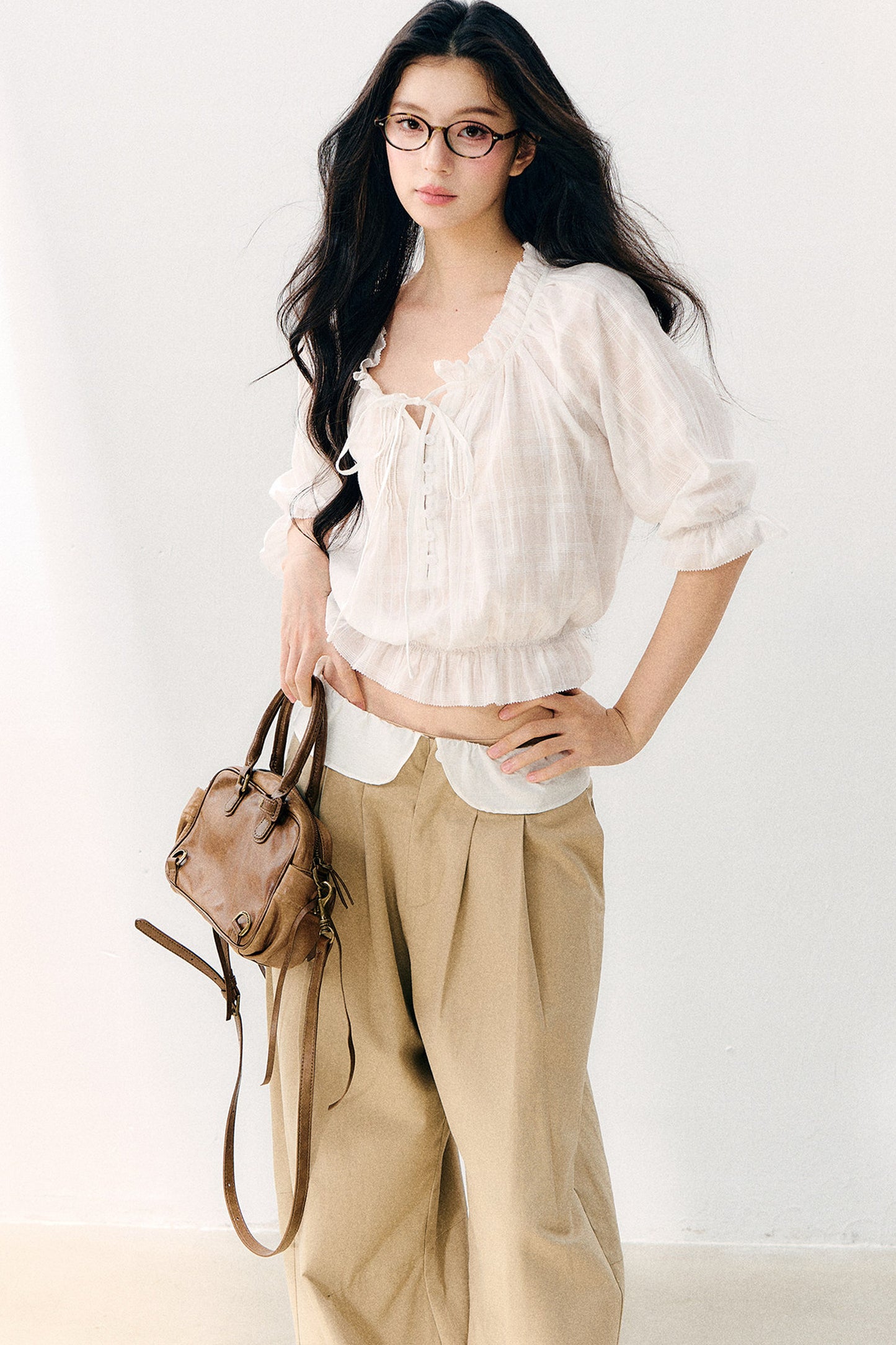 Wave Pleat Chiffon Top