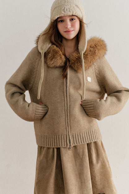 Thick Hooded Zip-Up Knit Cardigan Jacket