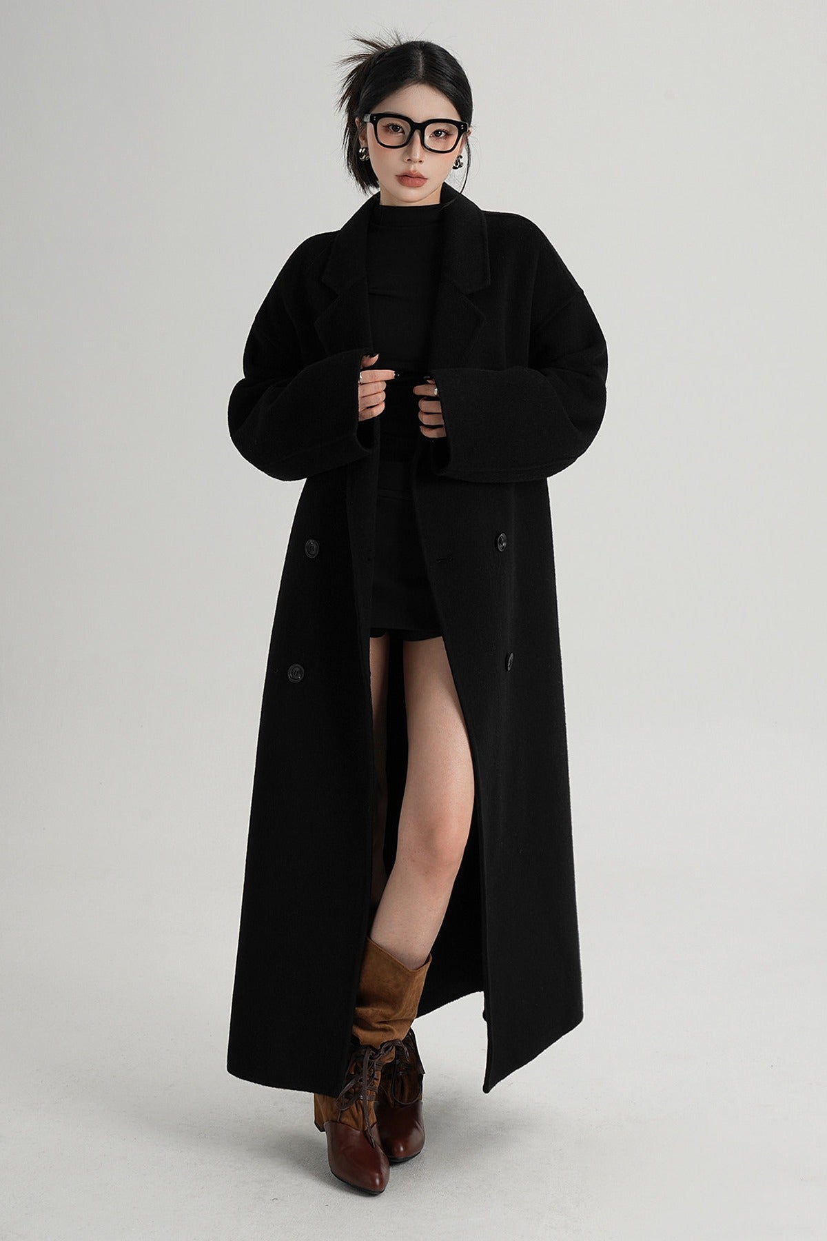 Cappotto ampio lungo in lana double face