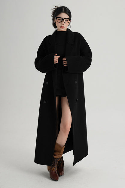 Cappotto ampio lungo in lana double face