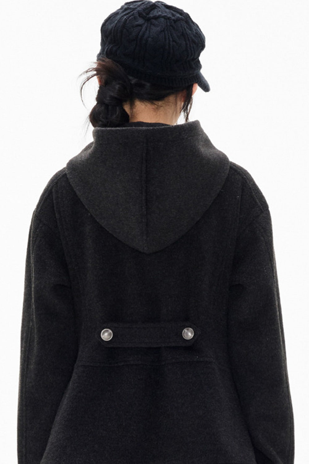 Woolen Hooded Irregular Hem Jacket
