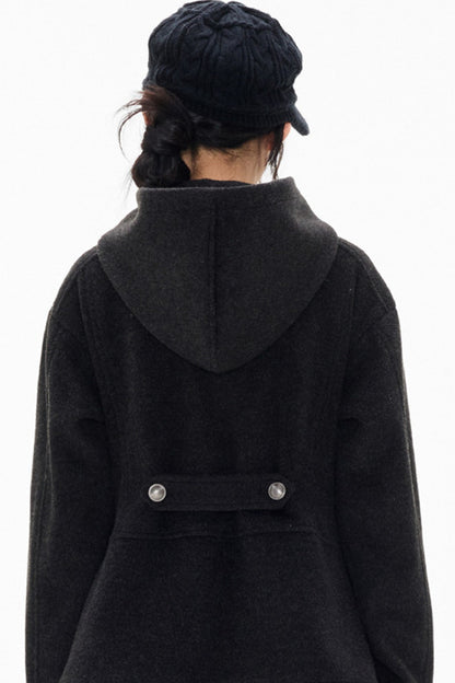 Woolen Hooded Irregular Hem Jacket