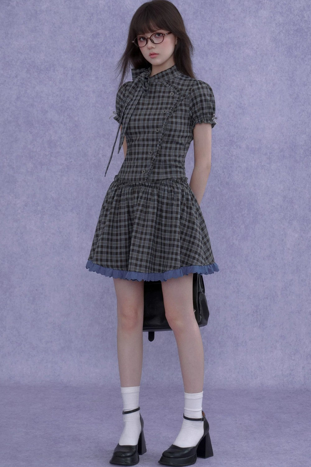 Retro Plaid Bow Dress