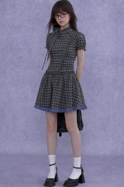 Retro Plaid Bow Dress