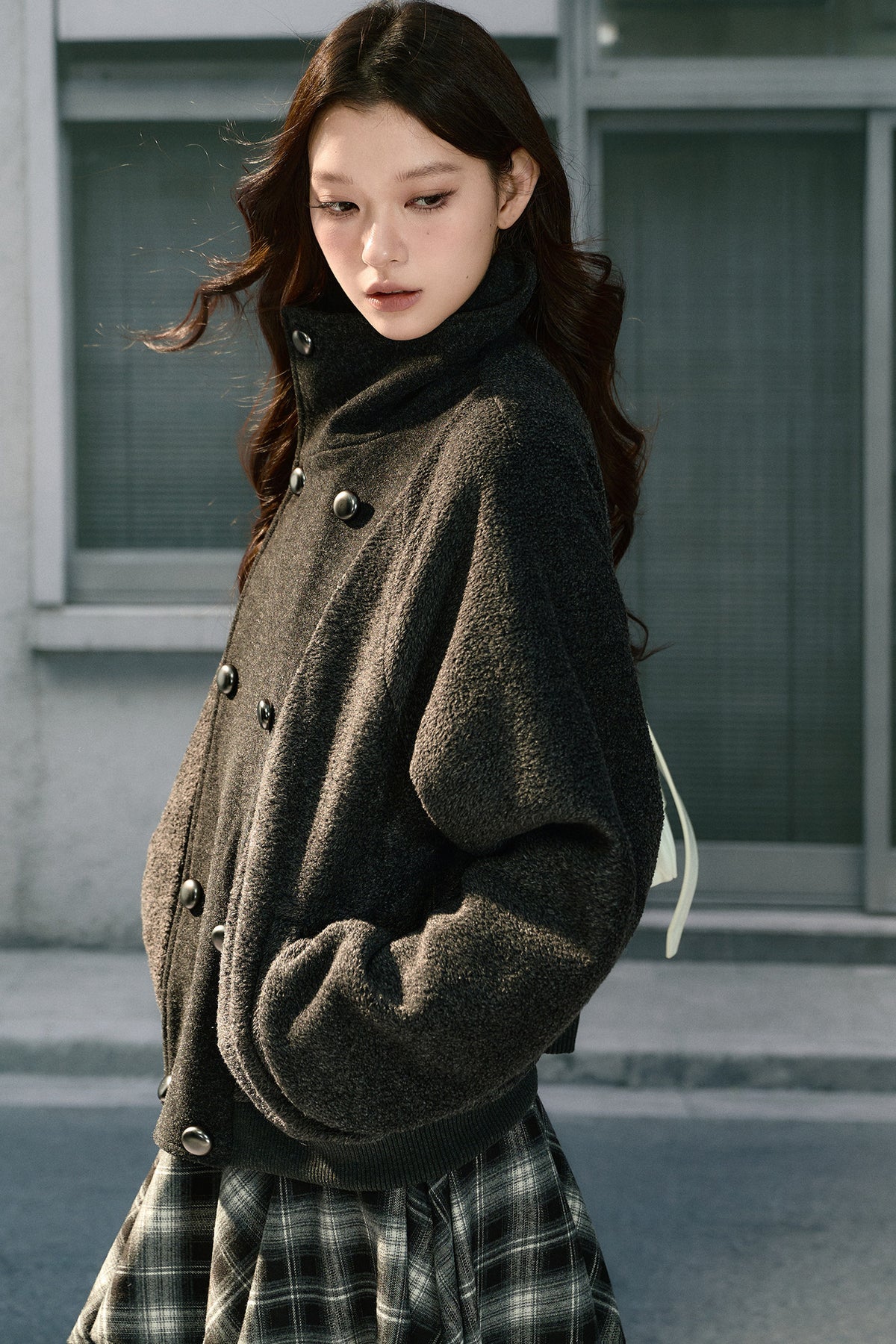Loose Double-Breasted Woolen Jacket