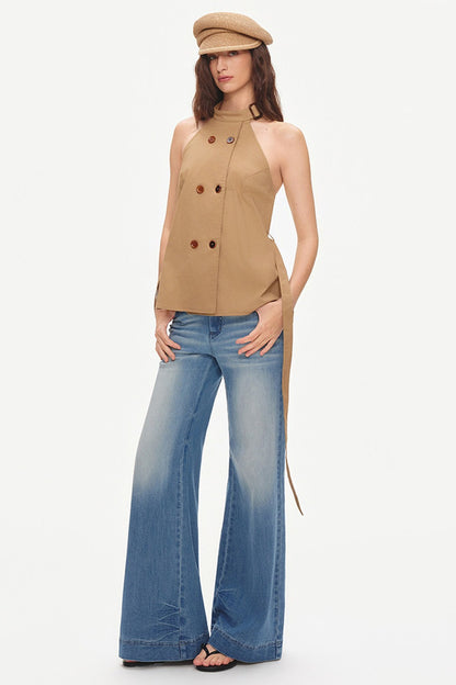 Double-Breasted Halter Backless Top