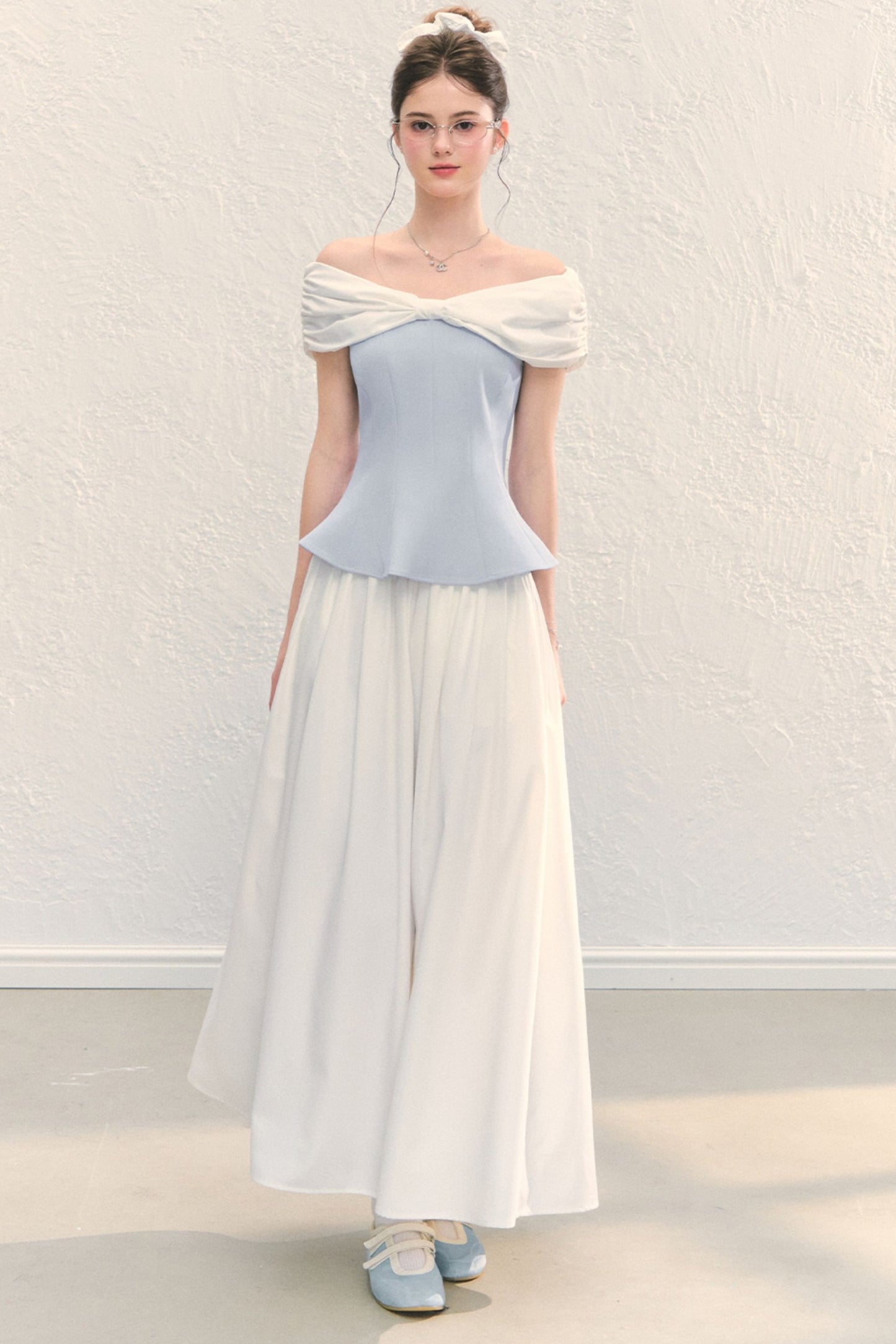 White Pleated A-Line Long Skirt