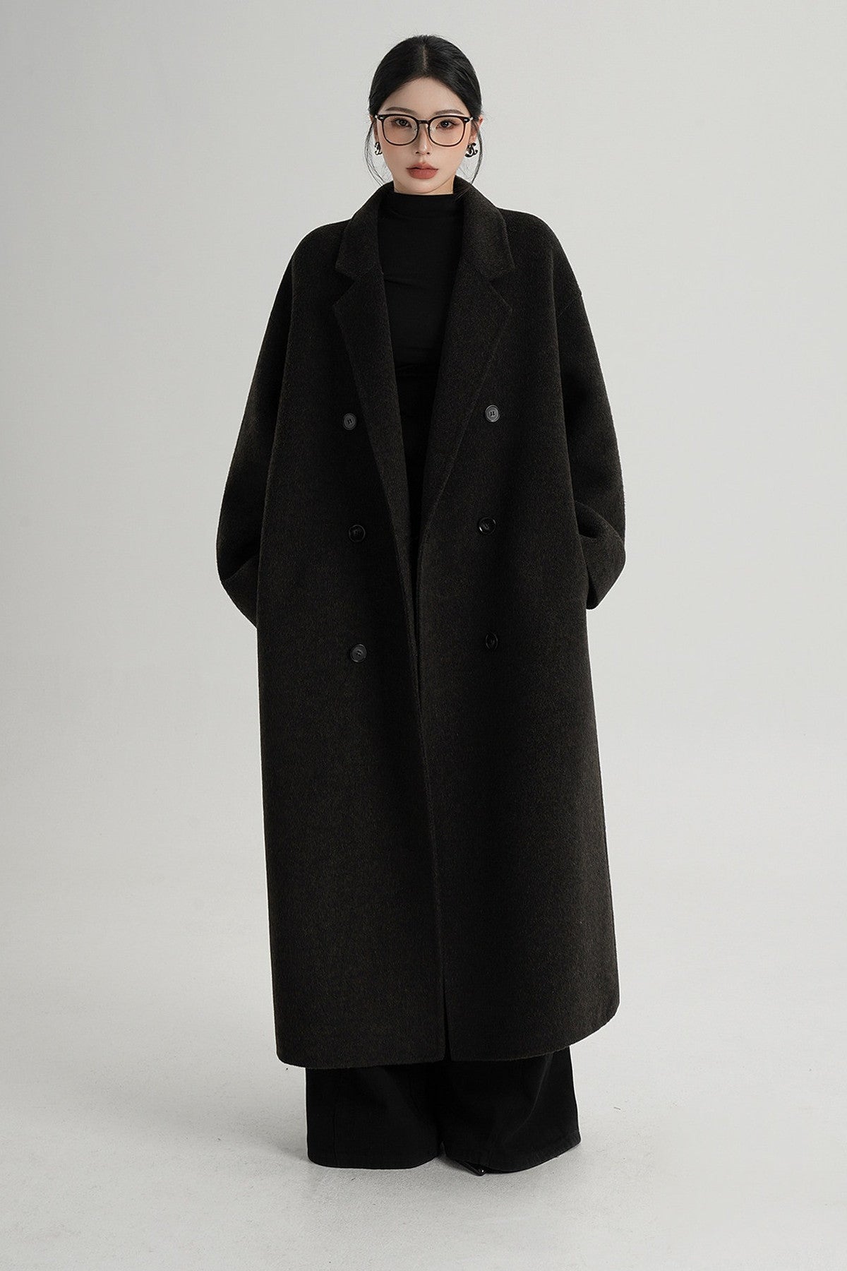 Cappotto ampio lungo in lana double face
