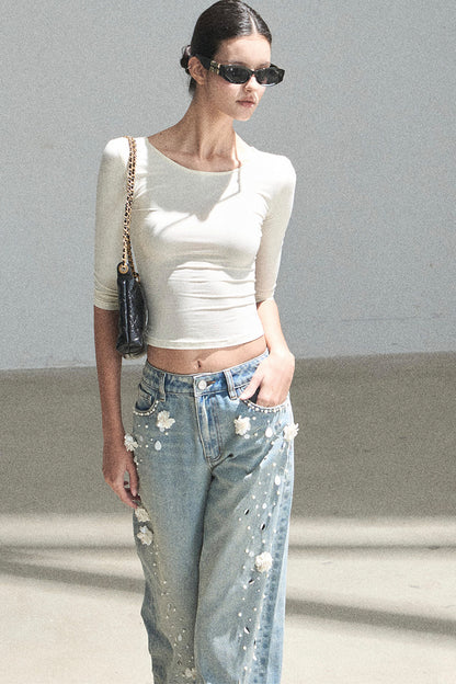 Lace Cutout Backless Short-Sleeved Top