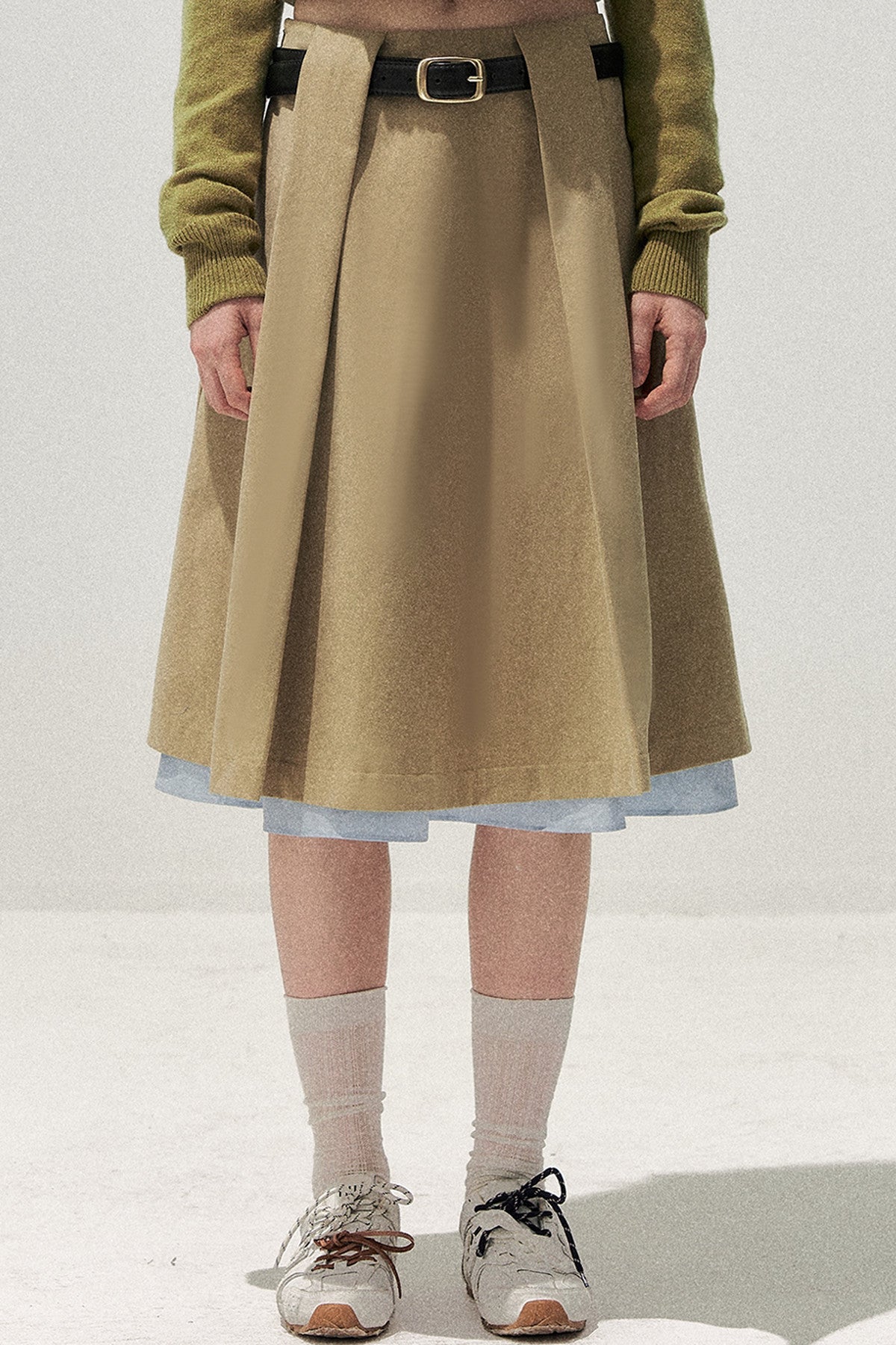 Khaki Short Trench Coat and Skirt Set-Up