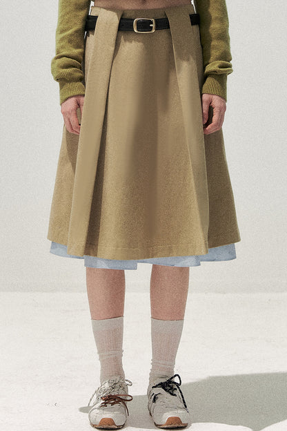 Khaki Short Trench Coat and Skirt Set-Up