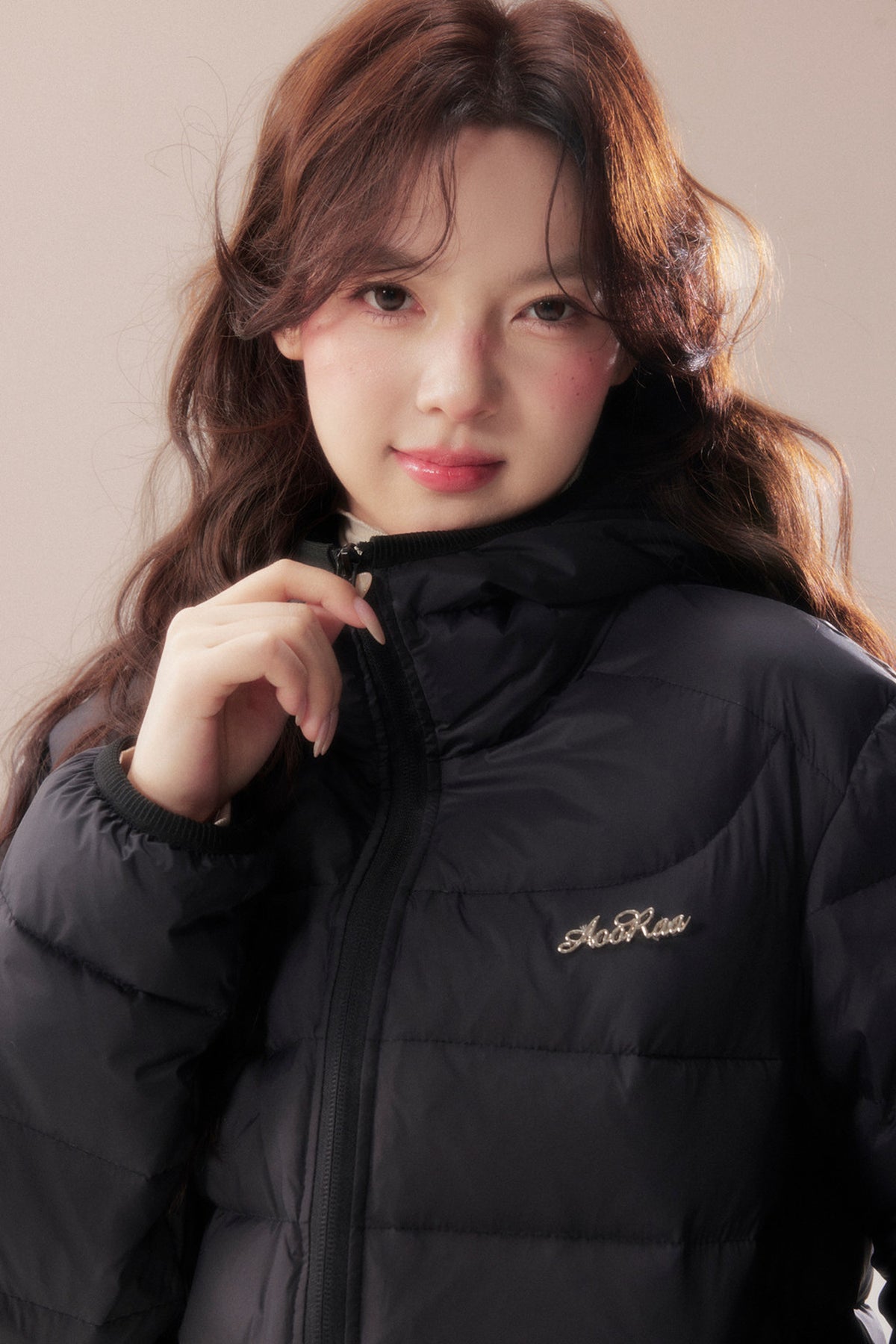 Hooded Logo Ribbed Down Jacket