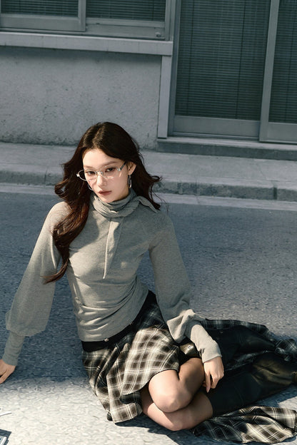 Ribbon Lantern Sleeve Knit Top